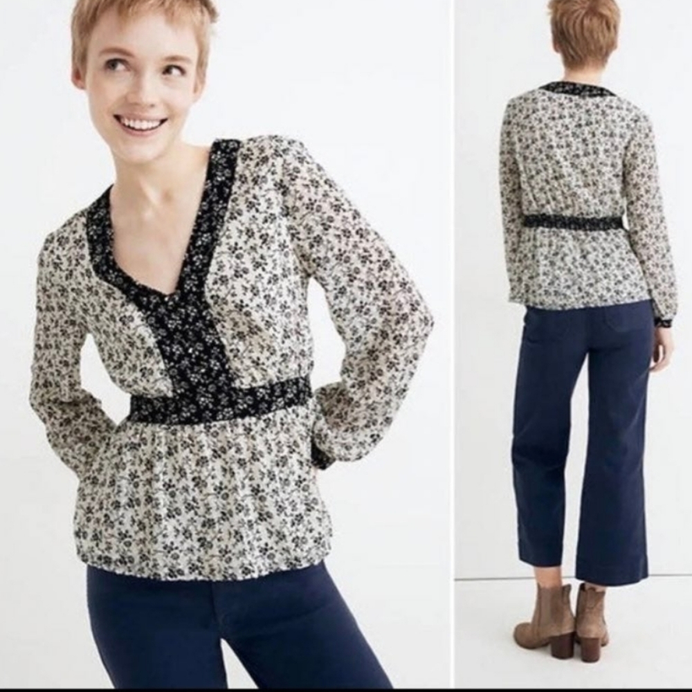 Madewell black and white floral print blouse NWT SIZE S